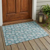 3' X 5' Teal Blue And Silver Geometric Washable Indoor Outdoor Area Rug