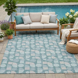 5' X 8' Teal Blue And Silver Geometric Washable Indoor Outdoor Area Rug