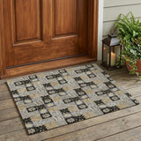 3' X 5' Black And Silver Floral Washable Indoor Outdoor Area Rug