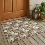 3' X 5' Chocolate And Brown Floral Washable Indoor Outdoor Area Rug
