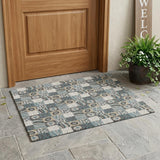 3' X 5' Gray And Silver Floral Washable Indoor Outdoor Area Rug