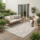 5' X 8' Ivory And Silver Floral Washable Indoor Outdoor Area Rug