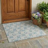 3' X 5' Teal Blue And Silver Floral Washable Indoor Outdoor Area Rug