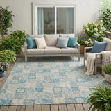 5' X 8' Teal Blue And Silver Floral Washable Indoor Outdoor Area Rug