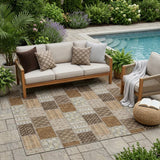5' X 8' Chocolate And Brown Patchwork Washable Indoor Outdoor Area Rug