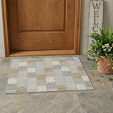 3' X 5' Ivory And Silver Patchwork Washable Indoor Outdoor Area Rug