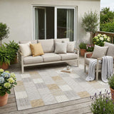5' X 8' Ivory And Silver Patchwork Washable Indoor Outdoor Area Rug