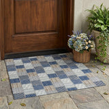 3' X 5' Navy Blue And Blue Patchwork Washable Indoor Outdoor Area Rug