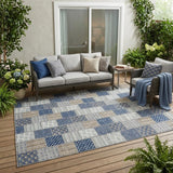 5' X 8' Navy Blue And Blue Patchwork Washable Indoor Outdoor Area Rug