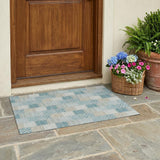 3' X 5' Teal Blue And Silver Patchwork Washable Indoor Outdoor Area Rug