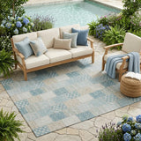 5' X 8' Teal Blue And Silver Patchwork Washable Indoor Outdoor Area Rug