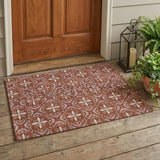 3' X 5' Brick Red And Red Geometric Washable Indoor Outdoor Area Rug