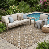 5' X 8' Chocolate And Brown Geometric Washable Indoor Outdoor Area Rug