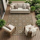 8' X 10' Chocolate And Brown Geometric Washable Indoor Outdoor Area Rug