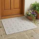 3' X 5' Ivory And Silver Geometric Washable Indoor Outdoor Area Rug