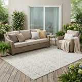 5' X 8' Ivory And Silver Geometric Washable Indoor Outdoor Area Rug