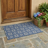 3' X 5' Navy Blue And Blue Geometric Washable Indoor Outdoor Area Rug