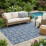 5' X 8' Navy Blue And Blue Geometric Washable Indoor Outdoor Area Rug