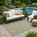 5' X 8' Olive Green And Green Geometric Washable Indoor Outdoor Area Rug