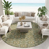8' Olive Green And Green Round Geometric Washable Indoor Outdoor Area Rug