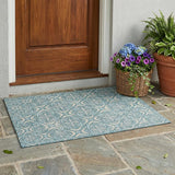 3' X 5' Teal Blue And Silver Geometric Washable Indoor Outdoor Area Rug