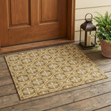 3' X 5' Walnut And Gold Geometric Washable Indoor Outdoor Area Rug