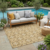 5' X 8' Walnut And Gold Geometric Washable Indoor Outdoor Area Rug