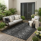 5' X 8' Black And Graphite Animal Print Washable Indoor Outdoor Area Rug