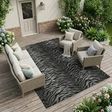 8' X 10' Black And Graphite Animal Print Washable Indoor Outdoor Area Rug