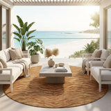 8' Orange And Copper Round Animal Print Washable Indoor Outdoor Area Rug