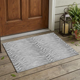 3' X 5' Silver And Gray Animal Print Washable Indoor Outdoor Area Rug