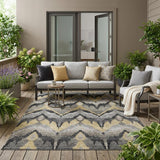 5' X 8' Black And Graphite Abstract Washable Indoor Outdoor Area Rug