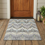3' X 5' Gray And Silver Abstract Washable Indoor Outdoor Area Rug