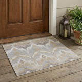 3' X 5' Ivory And Silver Abstract Washable Indoor Outdoor Area Rug