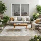 5' X 8' Ivory And Silver Abstract Washable Indoor Outdoor Area Rug
