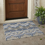 3' X 5' Navy Blue And Blue Abstract Washable Indoor Outdoor Area Rug