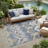 5' X 8' Navy Blue And Blue Abstract Washable Indoor Outdoor Area Rug