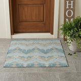 3' X 5' Sky Blue And Blue Abstract Washable Indoor Outdoor Area Rug