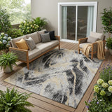 5' X 8' Graphite And Gray Abstract Washable Indoor Outdoor Area Rug