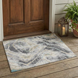 3' X 5' Gray And Silver Abstract Washable Indoor Outdoor Area Rug