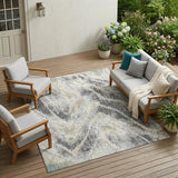 8' X 10' Gray And Silver Abstract Washable Indoor Outdoor Area Rug