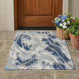3' X 5' Navy Blue And Blue Abstract Washable Indoor Outdoor Area Rug