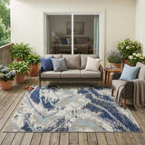 5' X 8' Navy Blue And Blue Abstract Washable Indoor Outdoor Area Rug