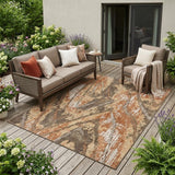 5' X 8' Orange And Brown Abstract Washable Indoor Outdoor Area Rug