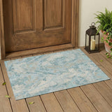 3' X 5' Sky Blue And Blue Abstract Washable Indoor Outdoor Area Rug