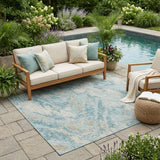 5' X 8' Sky Blue And Blue Abstract Washable Indoor Outdoor Area Rug