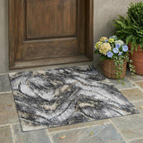 3' X 5' Silver And Gray Abstract Washable Indoor Outdoor Area Rug