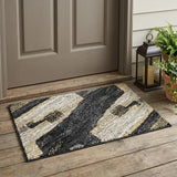 3' X 5' Black And Silver Abstract Washable Indoor Outdoor Area Rug