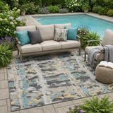5' X 8' Gray And Silver Abstract Washable Indoor Outdoor Area Rug