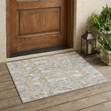 3' X 5' Ivory And Silver Abstract Washable Indoor Outdoor Area Rug